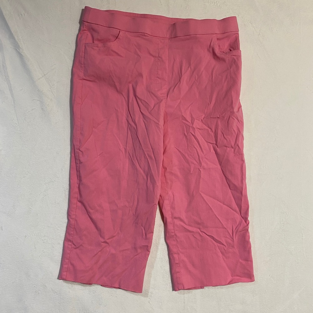 Alfred Dunner Pink Elastic Waist Pull On Crop Capri Pants Side Slit Size 14